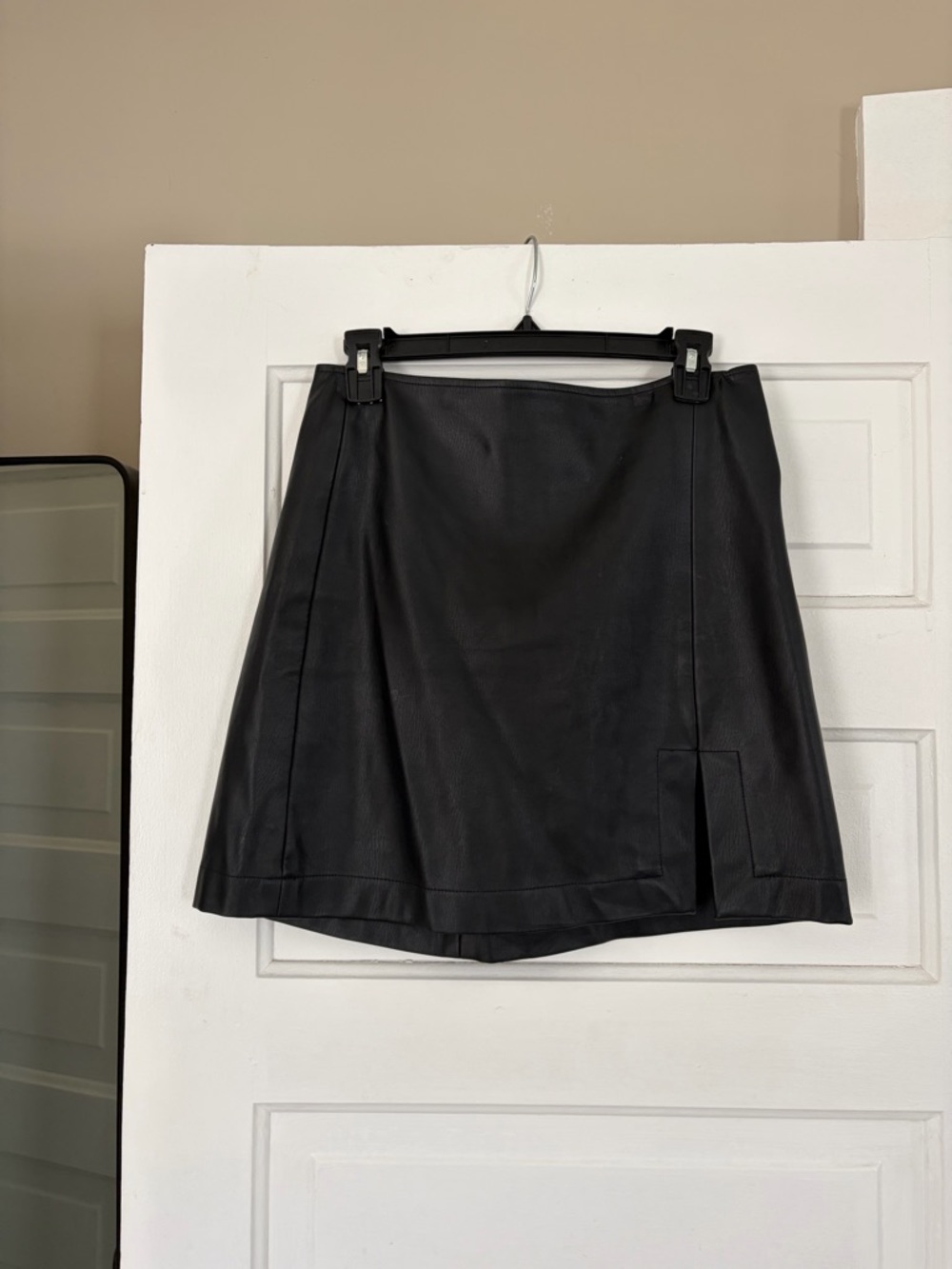 Anthropologie Black Faux Leather Mini Skirt with Side Slit